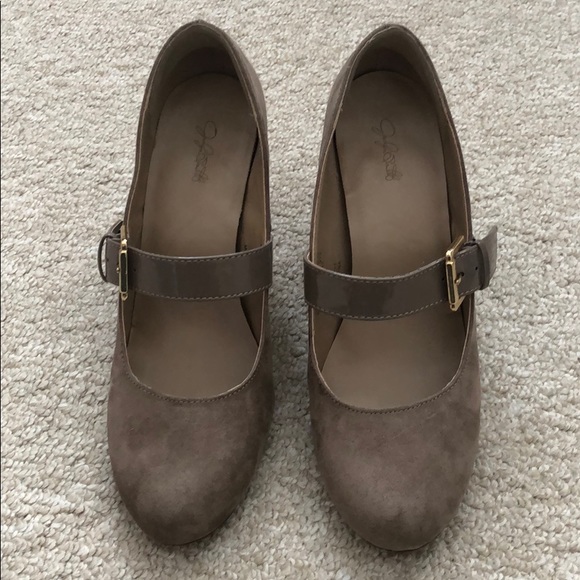 Tan Mary Jane Suede Style High Heels - Picture 2 of 5
